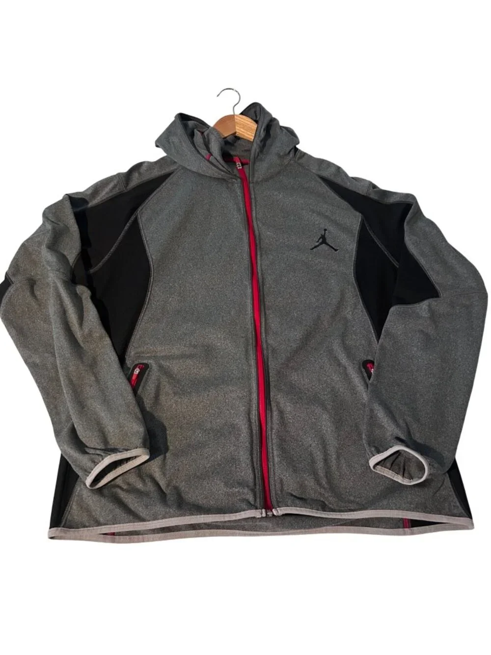 Jordan Mens Gray & Black Dri-Fit Full-Zip Hoodie XXL W/ Red Accents GUC